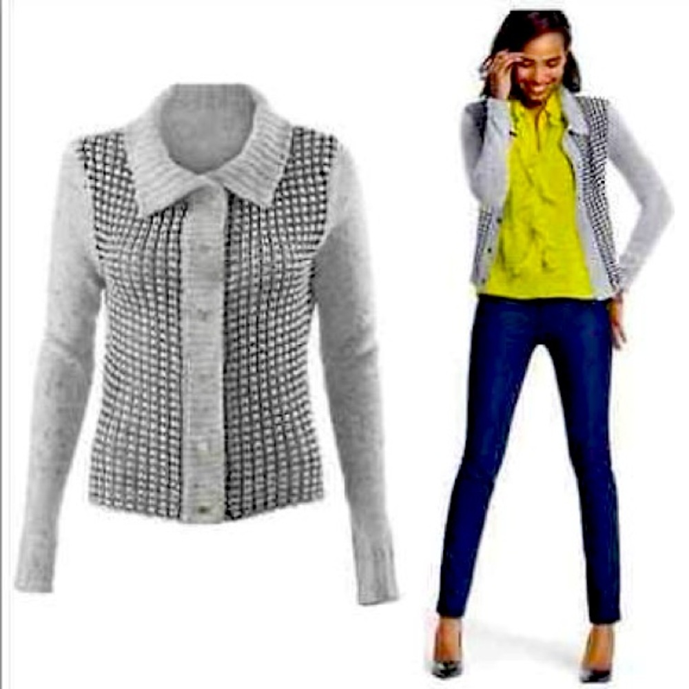 Cabi #3006 Square-Stitch Grey Sweater